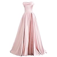 Women's Satin Bridesmaid Dresses Strapless Beaded Long Formal Evening Gowns Elegant Off Shoulder Prom Dress LVY006