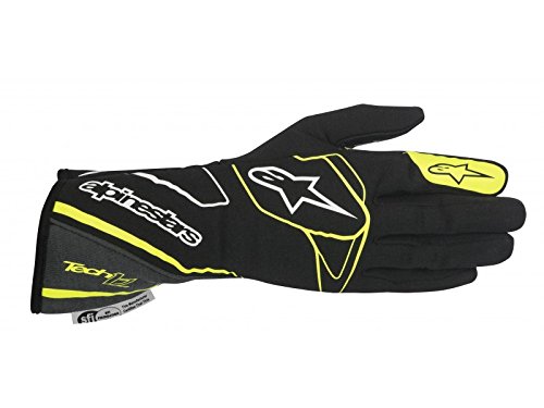Alpinestars 3550217-1155-S Tech 1-Z Gloves, Black/Anthracite/Yellow Fluorescent, Size S, SFI 3.3 Level 5/FIA 8856-2000