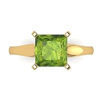 Clara Pucci 2.4ct Princess Cut Solitaire Genuine Vivid Green Peridot Proposal Bridal Designer Wedding Anniversary Ring 14k Yellow Gold