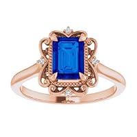 3 CT Blue Sapphire Engagement Ring with Emerald Accents, 925 Sterling Silver Vintage Style Halo Setting