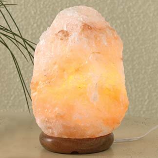Himalayan Salt Crystal Lamp with Wooden Pedestal, 6-10lbs~8.5in height