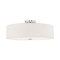 Livex Lighting 52141-91 5-Light Semi Flush Mount Ceiling Fixture with Oatmeal Color Fabric Hardback Shade, Brushed Nickel