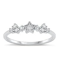Cute White CZ Ring New .925 Sterling Silver Star Engagement Band Sizes 5-10
