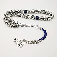 Man's Tasbih Metal Alloy Beads with Natural lapi Lazuli Stone Islamic 33 45 66 99 Prayer Beads Accessories Misbaha Bracelets (10mm x 33beads)
