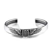 Mens Stainless Steel WW2 US Air Force Pilot Cuff Bangle Bracelet For Men