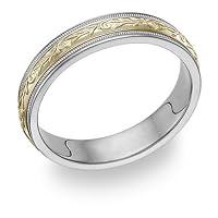 Paisley Wedding Band Ring - 14K Two-Tone Gold