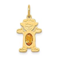 14k Yellow Gold Girl 6x4 Oval Shape Genuine Citrine Charm Pendant Fine Jewelry For Women Gifts For Her