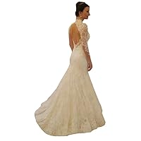 Illusion Sweetheart Key-Hole Bridal Ball Gowns Train Lace Mermaid Wedding Dresses for Bride Long Sleeve