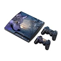 Vinyl Decal Skin/stickers Wrap for PS3 Slim Play Station 3 Console and 2 Controllers-Wolf Blue