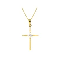 Diamond Cross Necklace in 14K Yellow Gold or 14K White Gold with 18