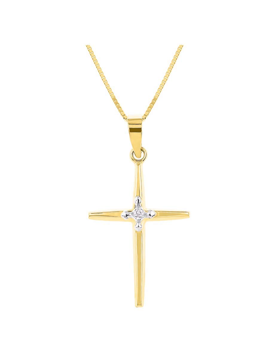 Rylos Diamond Cross Necklace in 14K Yellow Gold or 14K White Gold with 18
