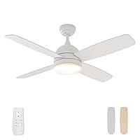 warmiplanet Ceiling Fan with Lights Remote Control, 48-Inch, White, Silent Motor, 4-Blades