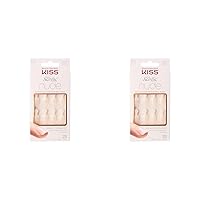 Salon Acrylic Press On Nails, Nail glue included, Breathtaking', French, Real Short Size, Squoval Shape, Includes 28 Nails, 2g Glue, 1 Manicure Stick, 1 Mini file (Pack of 2)