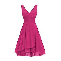 Women’s Double V Neck Short Bridesmaid Dresses 2024 Ruched Chiffon Formal Homecoming Dress for Party