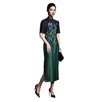 Cheongsam Mulberry Silk Peony Printed Elegant Evening Dress 3596
