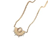 Opal Sun Ray Inspired Pendant Necklace Natural Moonstone Sunflower Crystal Stainless Steel Adjustable Chain for Women Girls Amulet Celestial Jewelry