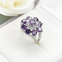 Angel's Wing Design Natural Purple Amethyst Gems Silver Lady Rings Size 7 8 9 (8)
