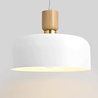 Modern White Pendant Lighting,Large Pendant Light,Solid Wood and Metal Dome Minimalist Style Ceiling Hanging Light Fixture for Kitchen, Dining Room,Living Room,Bedroom,Hallway,Bar