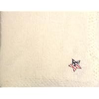 Bk76, Knitted on Hand Knitted Machine White Chenille Finished By Hand Crochet with White Infant Boys and Girls Blanket Trimmed with Star American Flag (Large)