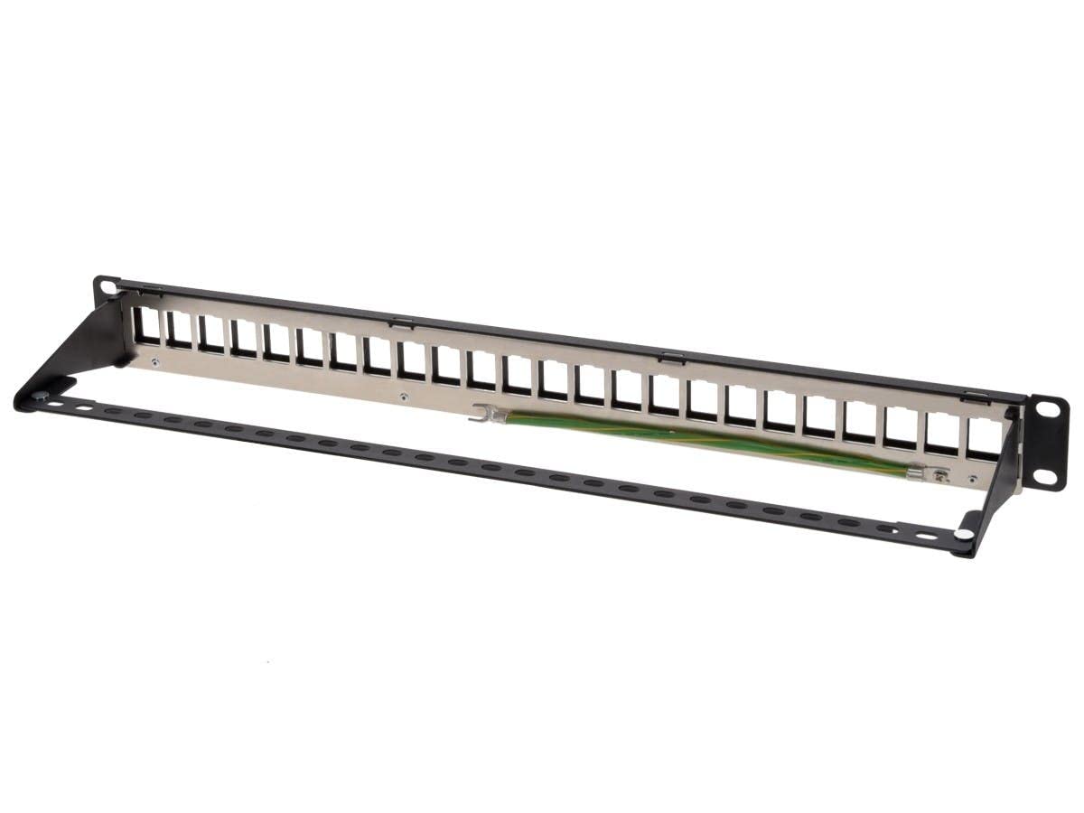 Monoprice 24-Port Blank Keystone Shielded Network Patch Panel, 1U, UL Listed, with Wire Support Bar (TAA), T568A/B