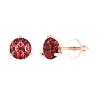 2.0 ct Round Cut Solitaire Natural Deep Pomegranate Dark Red Garnet 3 prong Stud Martini Earrings 14k Rose Gold Screw Back
