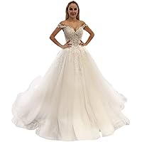 Beach Lace up Corset Wedding Dresses for Bride 2022 Plus Size Off Shoulder Bridal Ball Gowns Train Long