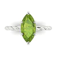 Clara Pucci 2ct Marquise Cut Solitaire Rope Twisted Knot Natural Peridot Proposal Bridal Wedding Anniversary Ring 18K White Gold