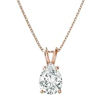 The Diamond Deal .25-1.00 Carat Pear Shape Brilliant Solitaire Lab-Grown Diamond Solitaire Pendant Necklace For Women Girls infants | 14k Yellow or White or Rose/Pink Gold With 18