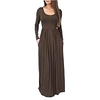 Woman Dress Spring Autumn Casual Elegant Long-Sleeved Round Neck Floor-Length Dresses for Women