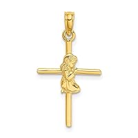 14k Polished Open back Textured back Gold Praying Girl Religious Faith Cross Pendant Necklace Measures 24.8x14.3mm Wide Jewelry for Women
