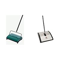 Bissell Commercial BG22 Manual Sweeper, Green & Bissell Natural Sweep Carpet and Floor Sweeper with Dual Rotating System and 2 Corner Edge Brushes, 92N0A, Silver