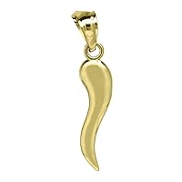 10k Gold Unisex Italian Horn Good Height 22.5mm X Width 4.3mm Luck Charm Pendant Necklace Jewelry for Women