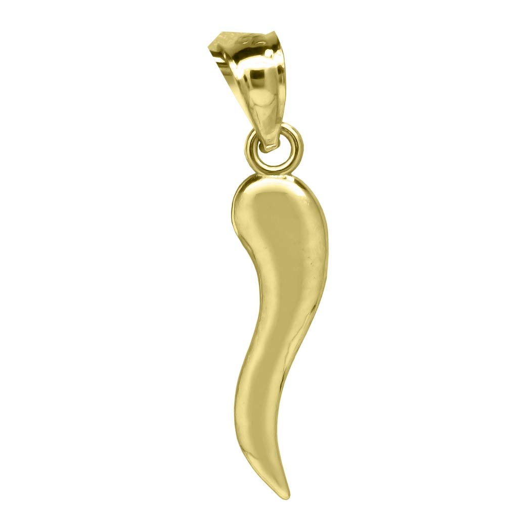 10k Gold Unisex Italian Horn Good Height 22.5mm X Width 4.3mm Luck Charm Pendant Necklace Jewelry Gifts for Women