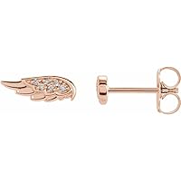 14k Rose Gold Polished .03 Carat Diamond Religious Guardian Angel Wing Stud Earrings Jewelry for Women