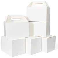Happyhiram 30 CT Large Welcome Boxes with Handles White, 9x6x6 Gable Gift Easter Boxes Cardboard Paper Party Favor Boxes Barn Style Carry Out Box Recyclable Paper Gift Packaging Boxes for Food Box