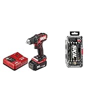 SKIL PWR CORE 20 Brushless 20V 1/2 In. Compact Varible-Speed Drill Driver Kit with 1/2'' Single-Sleeve, Keyless Ratcheting Chuck & LED Worklight DL6293B-10 +15-Piece Hex Shank Twist Drill Bit Set