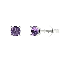 0.20 ct Round Cut Solitaire Genuine Simulated Alexandrite Pair of Stud Everyday Earrings 18K White Gold Butterfly Push Back