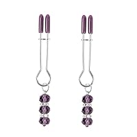 Nipple Clip Clamps with Crystal Diamond Pendant, Adjustable Weight Metal Nipple Clamps for Men Women, Non-Piercing Metal Stimulator Nipple Clips Adult Toys (Purple)