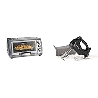 Hamilton Beach Countertop Toaster Oven, Easy Reach With Roll-Top Door, 6-Slice, Convection (31123D), Silver & 6-Speed Electric Hand Mixer with Snap-On Case, Beaters, Whisk, Black (62692)