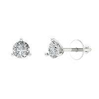 0.50 ct Round Cut Conflict Free Solitaire Genuine Moissanite Designer 3 prong Stud Martini Earrings 14k White Gold Screw Back
