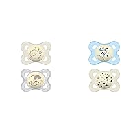 MAM Night Pacifiers with Glow-in-Dark Buttons, 0-6 Months, Breastfed Baby Pacifiers, Unisex, Includes Sterilizing Case and 2 Pacifiers