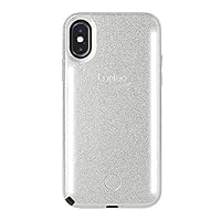 LuMee Duo Phone Case, Silver Glitter | Front & Back LED Lighting, Variable Dimmer | Shock Absorption, Bumper Case, Selfie Phone Case | iPhone Xs Max Only