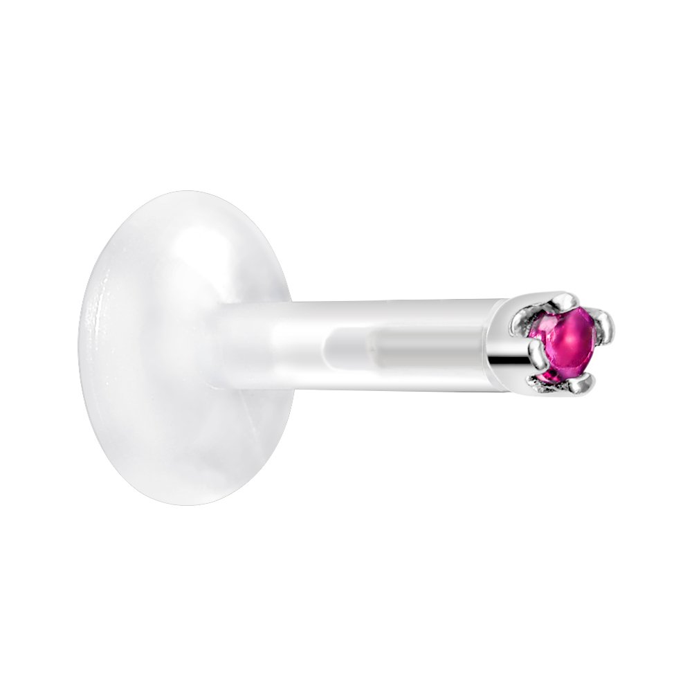 Body Candy 14k White Gold July 1.5mm CZ Bioplast Push in Tragus Cartilage Earring 16 Gauge 5/16