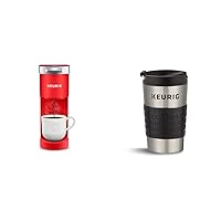 Keurig K-Mini Single Serve K-Cup Pod Coffee Maker, Poppy Red & Travel Mug Fits K-Cup Pod Coffee Maker, 1 Count (Pack of 1), Stainless Steel