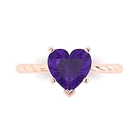 Clara Pucci 1.9ct Heart Cut Solitaire Rope Twisted Knot Amethyst Proposal Bridal Designer Wedding Anniversary Ring 14k Pink Rose Gold