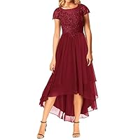 Women's Mother of The Bride Dresses for Wedding Guest Lace Applique Mother of Groom Dress High Low Cap Sleeve