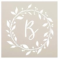 Cursive Monogram Stencil with Leaf & Berries by StudioR12 | DIY Farmhouse Home Decor | Craft & Paint Wood Signs | Select Size & Letter (18 x 18 inch)