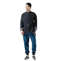 Patchwork Long Sleeve Blouse Men Clothes Flax Suit White Chinese Buttons Black Linen Shirts
