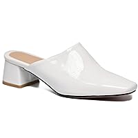 MOOMMO Women Chunky Heel Mules Closed Toe Square Toe Slip On Backless Pumps Mid Block Heel Office Casual Dress Shoes 5-17 US