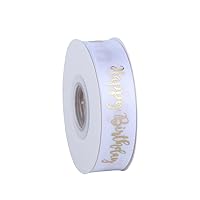 Happy Birthday Ribbon Birthday Cake Decorations Satin Ribbons for Bouquet, DIY Birthday Gift Wrapping, Craft Bow Making, Party Supplies, Wedding Decoration (White)